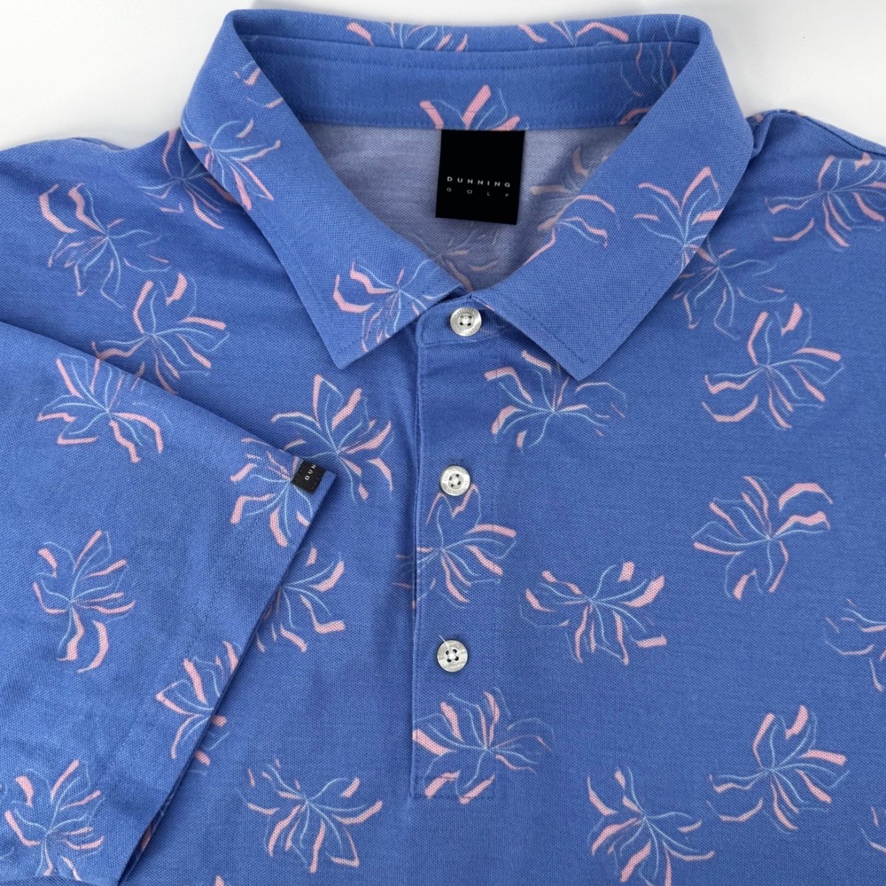 Dunning Golf Mens XL Blue Pink Floral Print Performance Polo Shirt Stretch XL